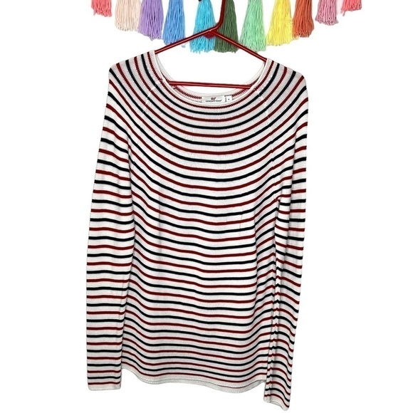 Vineyard Vines Coastal Red White Blue Stripe Boatneck Pull On Knit Sweater Small - Picture 2 of 12